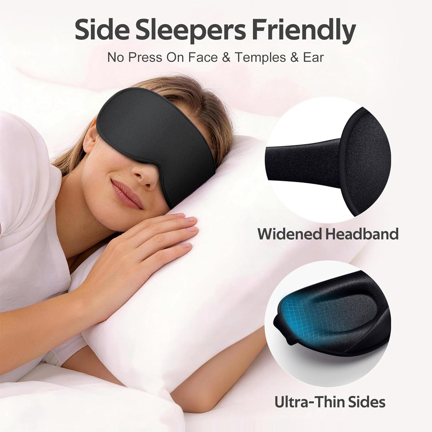 Sleep Mask for Men Women - 100% Blackout Eye Masks for Sleep - 3D Soft Sleeping Mask for Side Sleepers - Zero Pressure Lash Extensions Eye Cover Shade for Airplane Travel Essentials, Black
